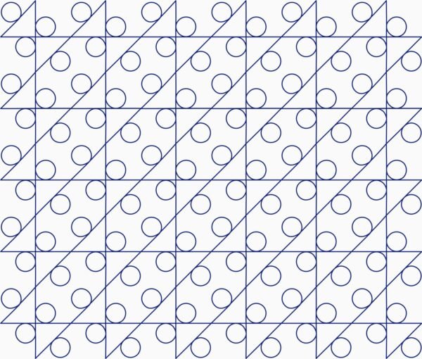 Neon modern geometric longarm quilting pattern with diagonal grid and circle accents