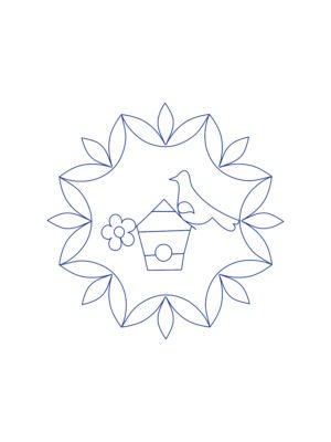 Bird Crown quilting block pattern with birdhouse bird and leaf crown for longarm quilting machines