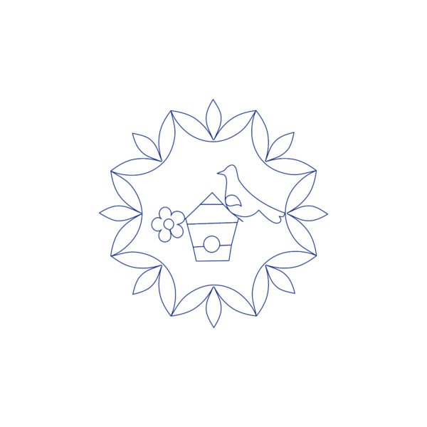 Bird Crown quilting block pattern with birdhouse bird and leaf crown for longarm quilting machines