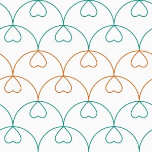 Diseño digital Sashiko con motivo clamshell y corazones, ideal para E2E y bordes de quilt.