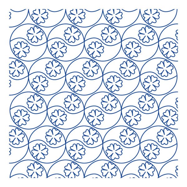 Looky Bloom edge to edge longarm quilting pattern with circular floral clamshell design